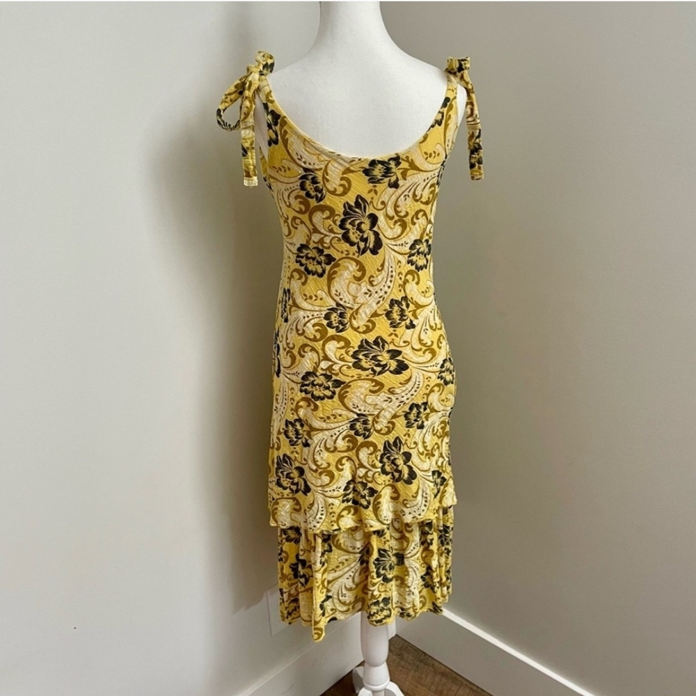 Vintage Yellow Italian Fairycore Floral Midi Dress